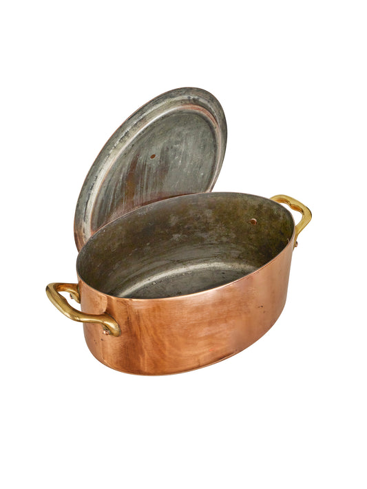 Vintage 1850s French Oval Lidded Copper Braiser Weston Table