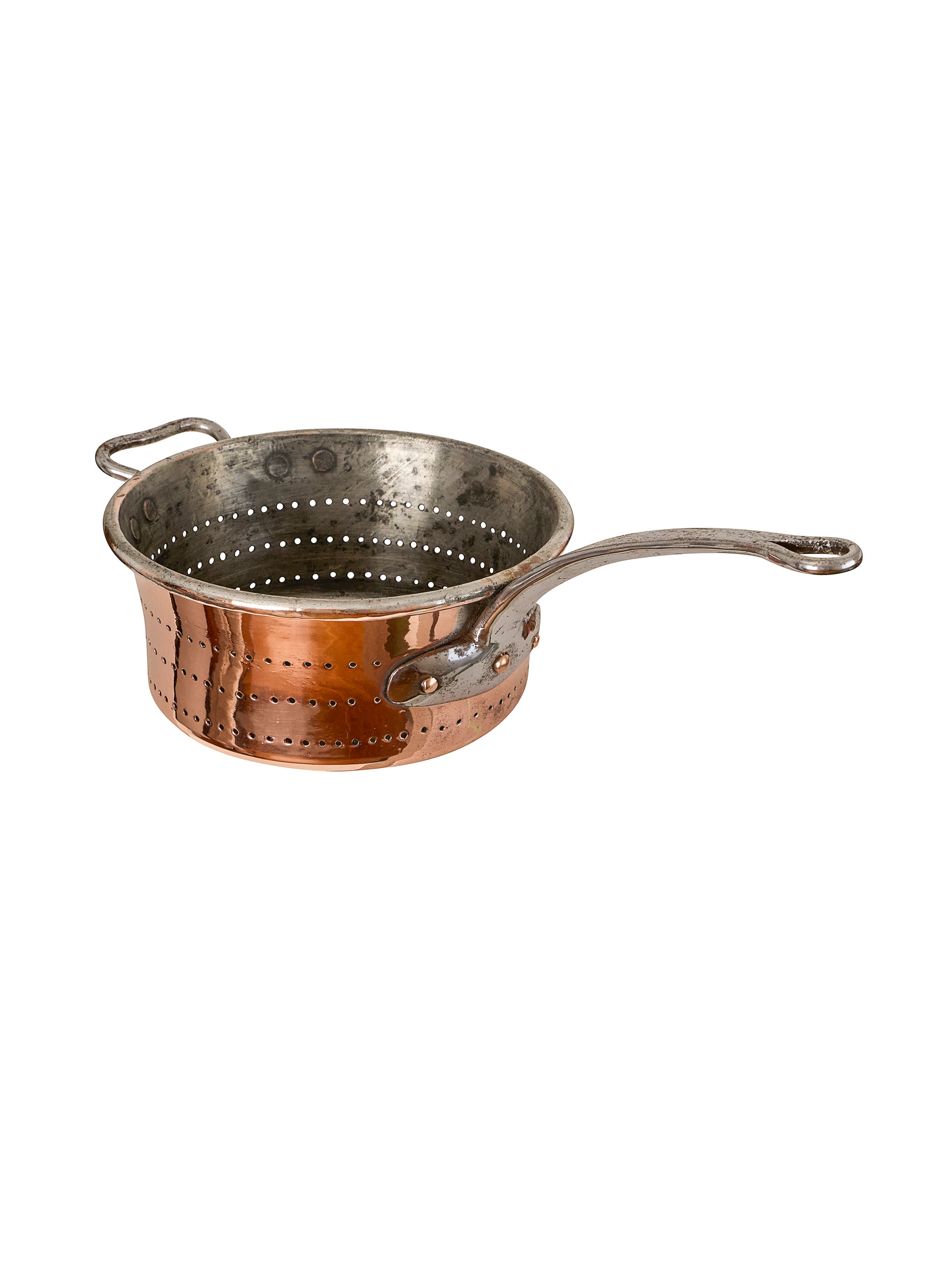 Vintage 1850s French Steel Handled Copper Colander Weston Table