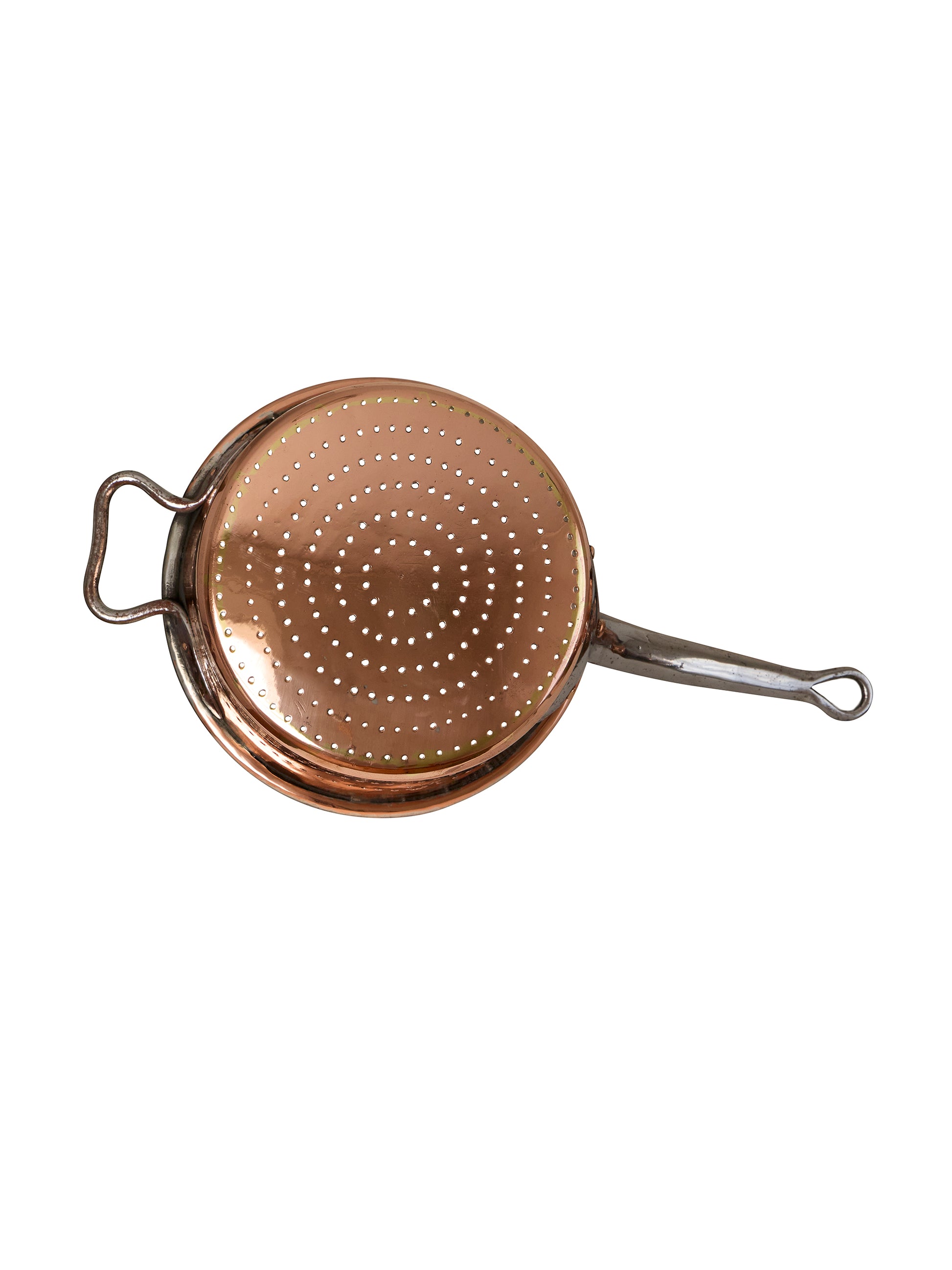 Vintage 1850s French Steel Handled Copper Colander Weston Table