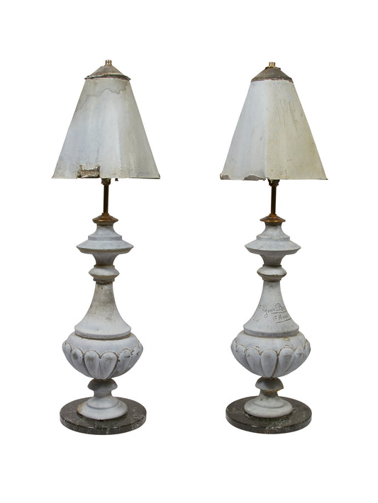 Vintage 1856 Parisian Architecture Lamp Pair Weston Table