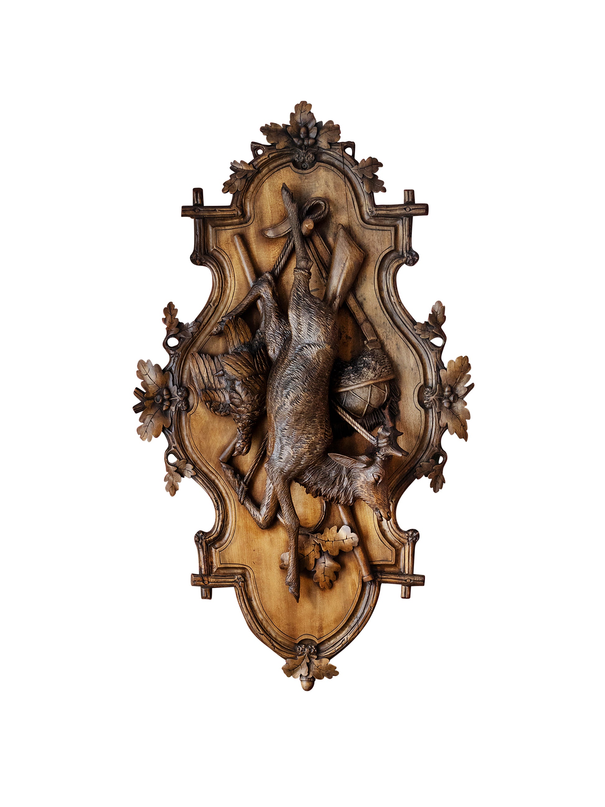 Vintage 1860s French Carved Walnut Fruits of the Hunt Plaque Weston Table