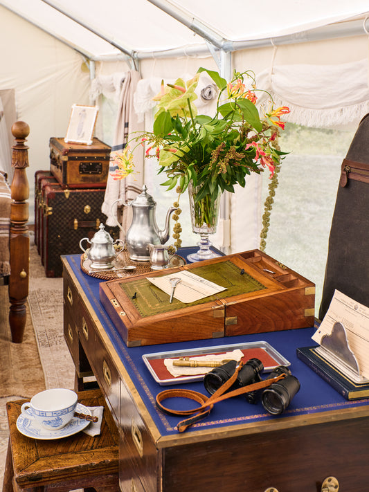Vintage 1860s Writing Slope with Green Embossed Leather Weston Table