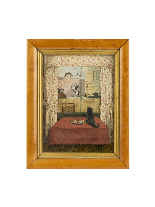 Vintage 1830s English Folk Art Cat Diorama Weston Table