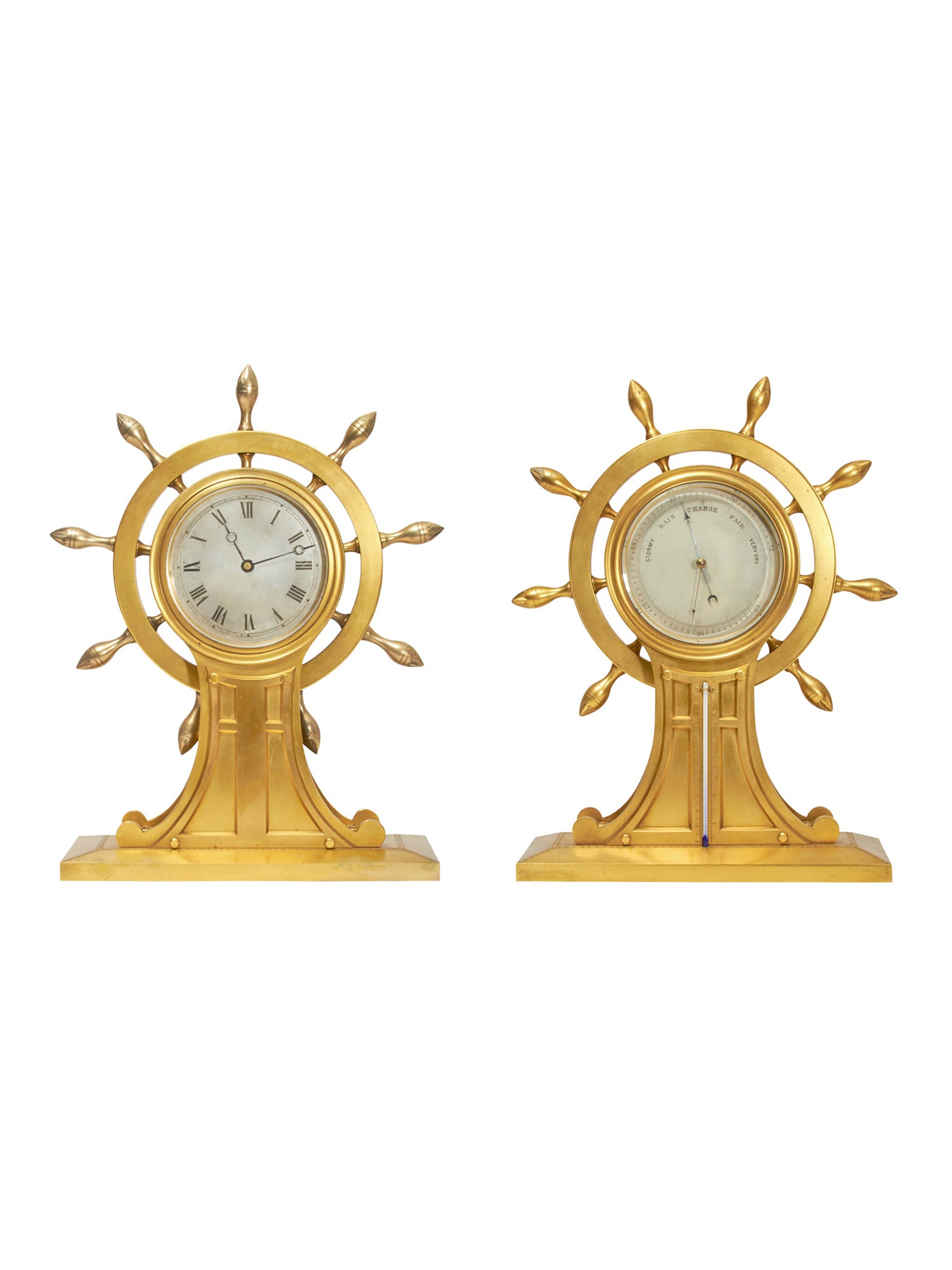 Vintage 1870s English Maritime Clock & Barometer Set