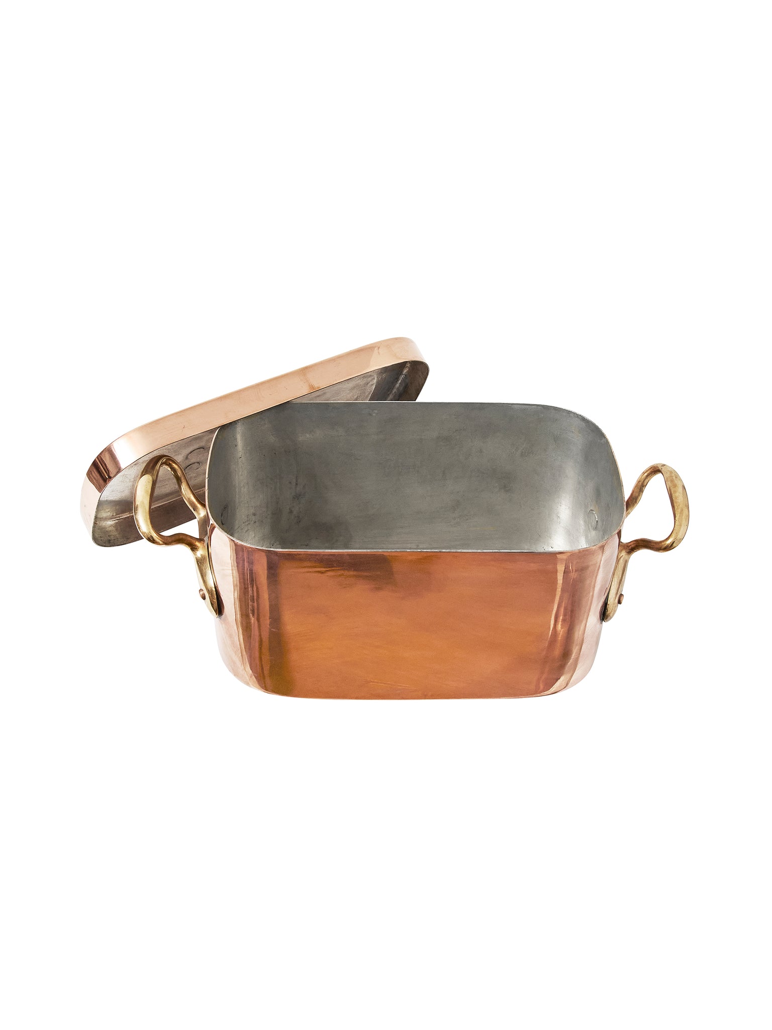 Vintage 1870s French Copper Lidded Casserole with Brass Handles Weston Table