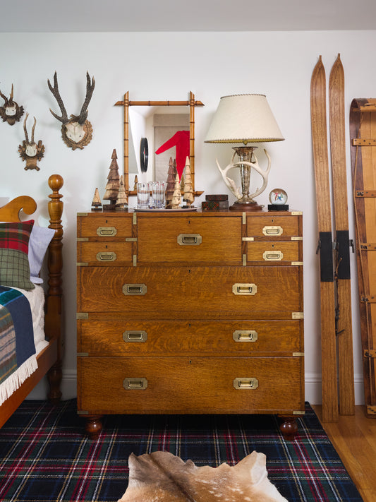 Vintage 1880s English Campaign Chest of Drawers Weston Table