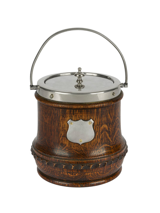 Vintage 1880s English Crested Woodwork Base Biscuit Barrel Weston Table