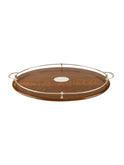 Vintage 1880s English Large Oval Serving Tray with Silver Plate Rails Weston Table