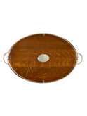Vintage 1880s English Large Oval Serving Tray with Silver Plate Rails Weston Table 