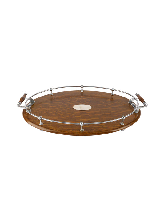 Vintage 1880s English Medium Oval Tray with Silver Plate Weston Table
