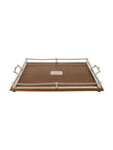 Vintage 1880s English Monogrammed Rectangular Serving Tray with Silver Plate Rails Weston Table