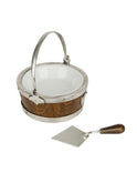 Vintage 1880s English Oak Butter Barrel Dish with Butter Knife Weston Table