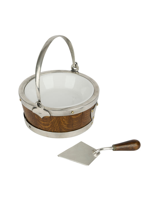 Vintage 1880s English Oak Butter Barrel Dish with Butter Knife Weston Table
