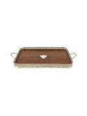 Vintage 1880s English Oak Wood & Silver Plate Tray with Shield Weston Table