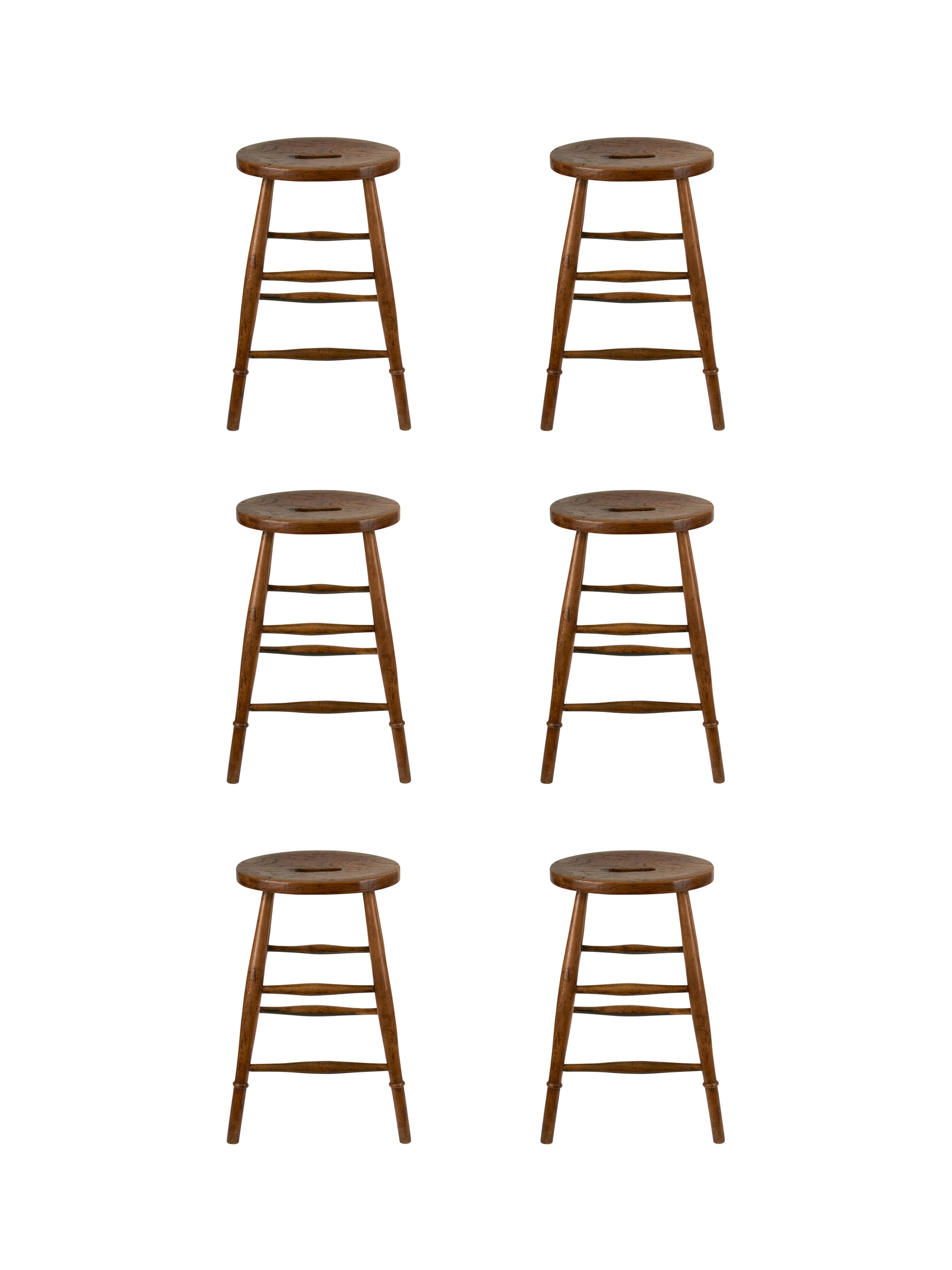 Vintage 1880s English Pub Stool Set of Six Weston Table