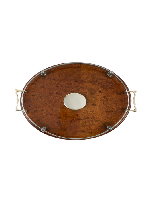 Vintage 1880s English Serving Tray with Silver Plate Handles & Rails Weston Table