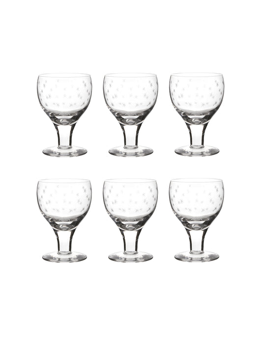 Vintage 1880s English Star Etched Wine Glasses Set of Six Weston Table