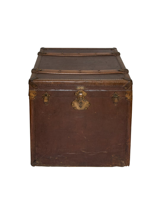 Vintage 1880s French Brown Leather Traveler's Trunk Weston Table