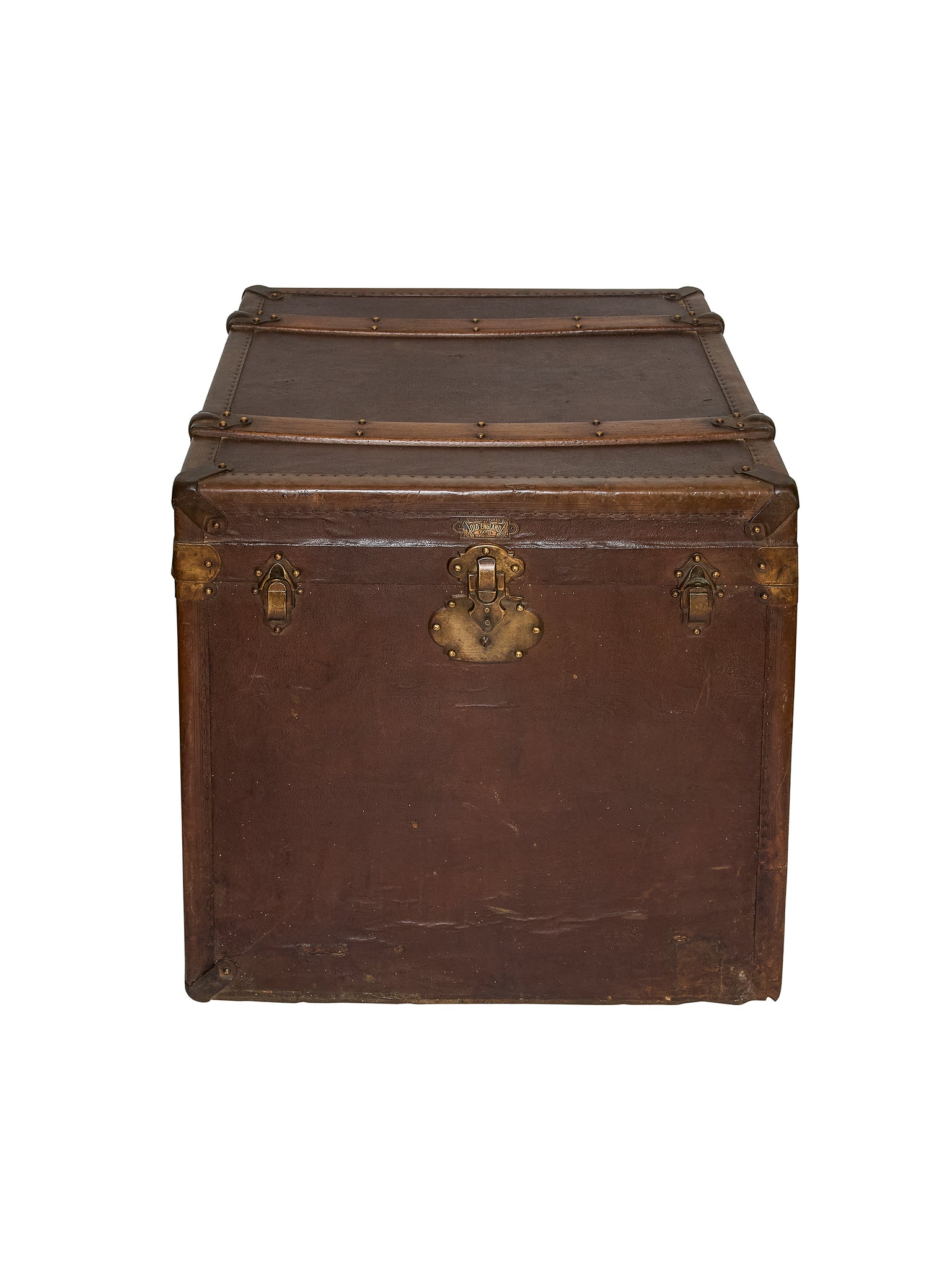 Vintage 1880s French Brown Leather Traveler's Trunk Weston Table