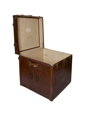  Vintage 1880s French Brown Leather Traveler's Trunk Weston Table 