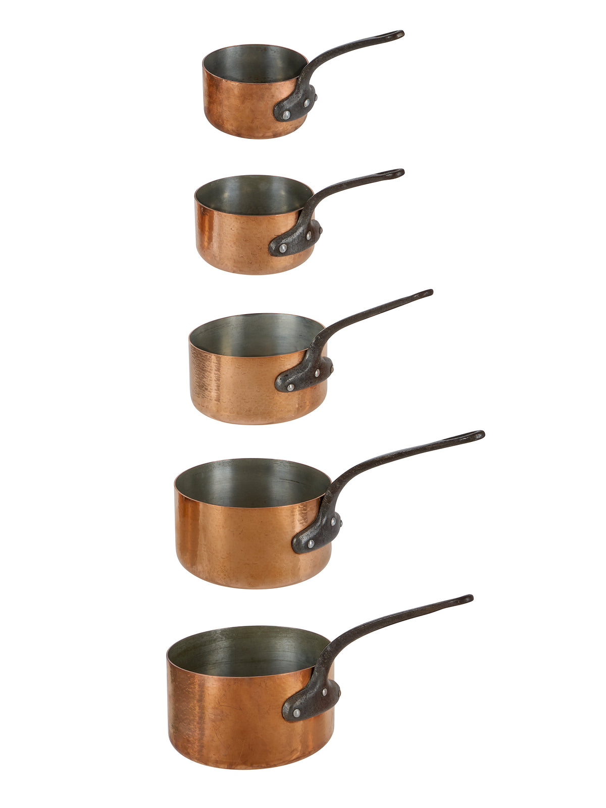 Vintage 1880s French Copper Set of Five Graduated Pots Weston Table