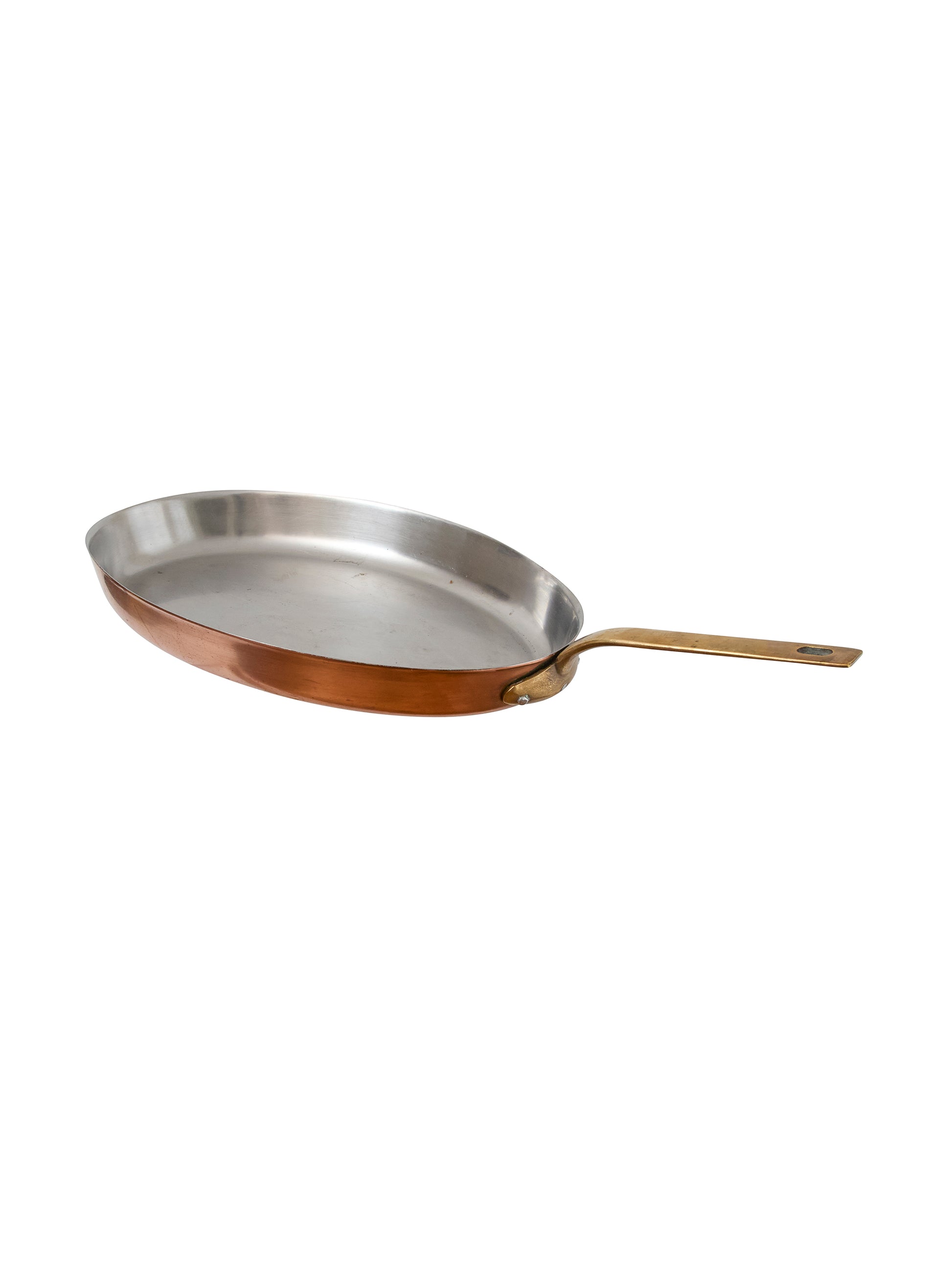 Vintage 1880s French Oval Copper Handled Pan Weston Table
