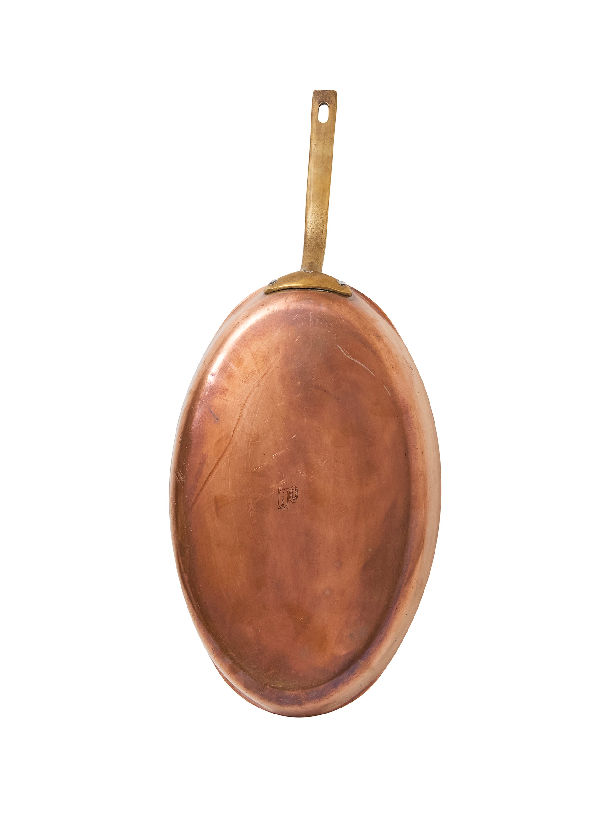 Vintage 1880s French Oval Copper Handled Pan Weston Table