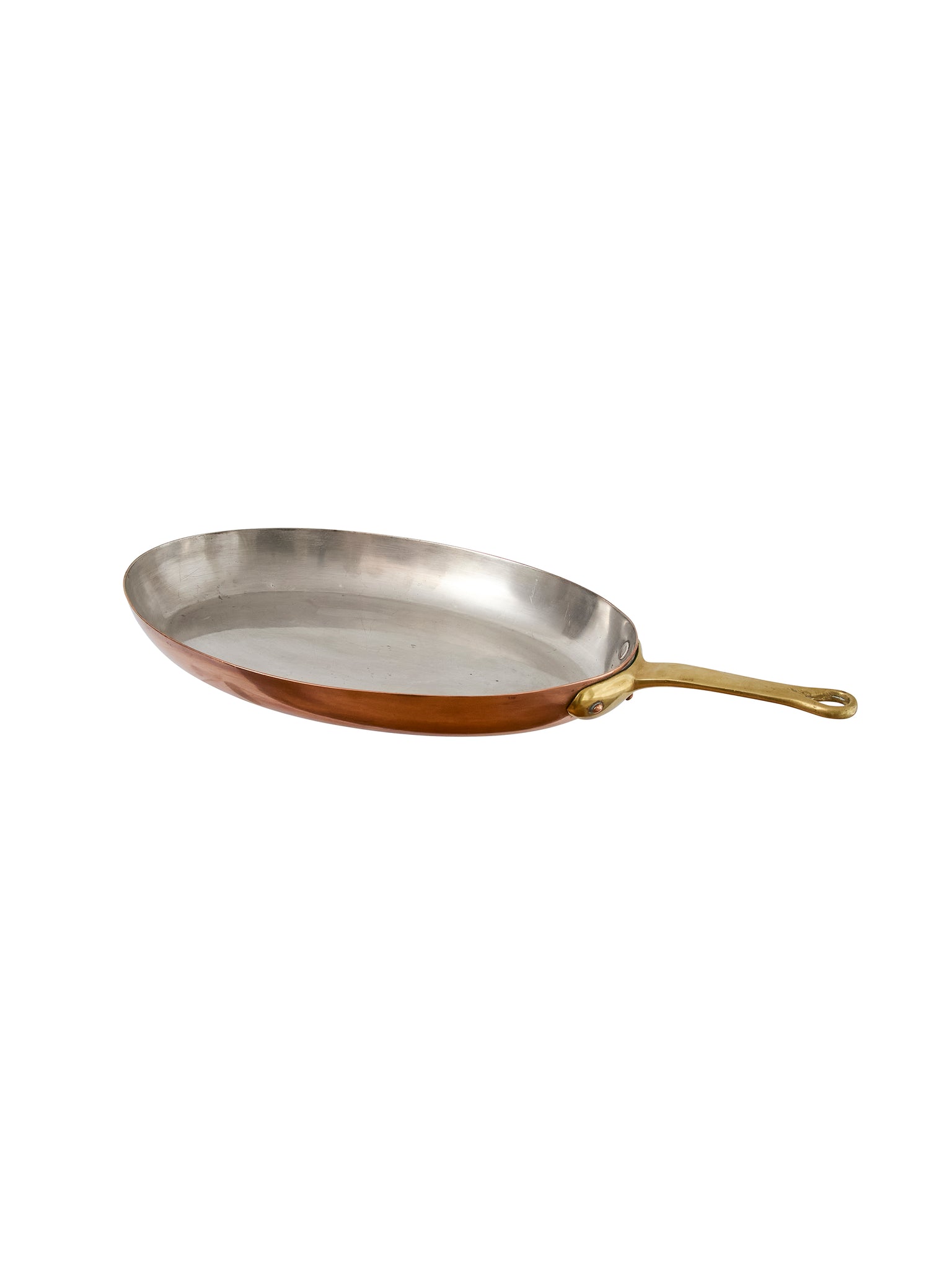 Vintage 1880s French Oval Copper Handled Pan Weston Table