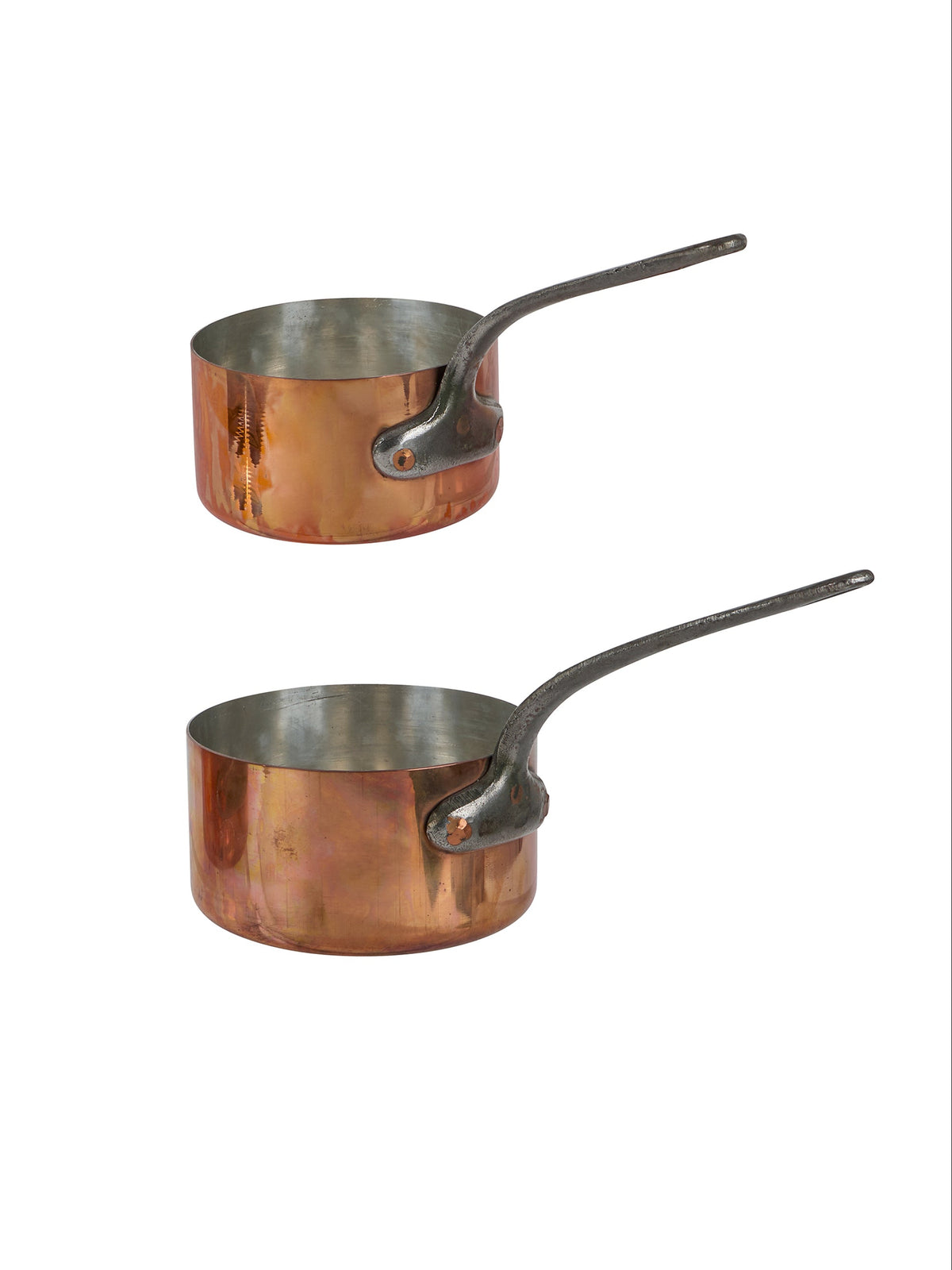 Vintage 1880s French Set of 10 Graduated Copper Pots Nine and Ten Weston Table