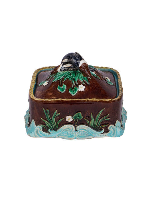 Vintage 1880s George Jones Majolica Brown Sardine Box Weston Table