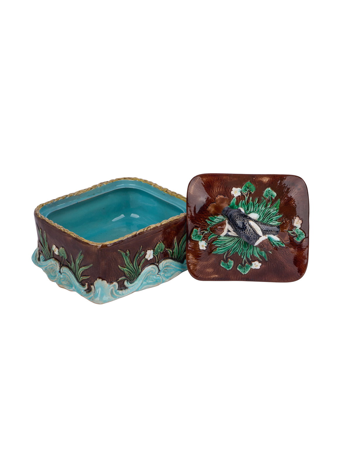 Vintage 1880s George Jones Majolica Brown Sardine Box Weston Table