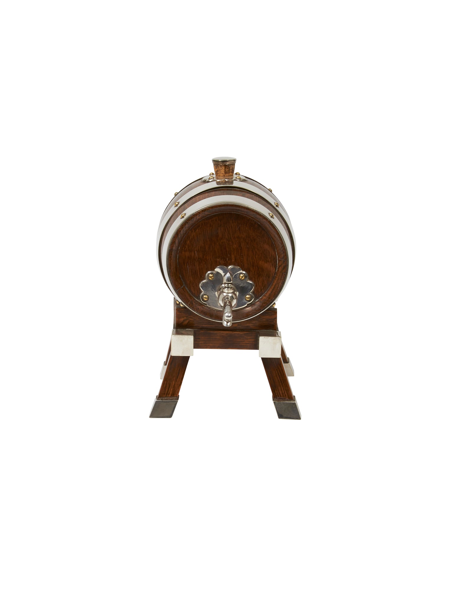 Vintage 1880s John Grinsell Oak & Silver Plate Spirits Barrel Weston Table