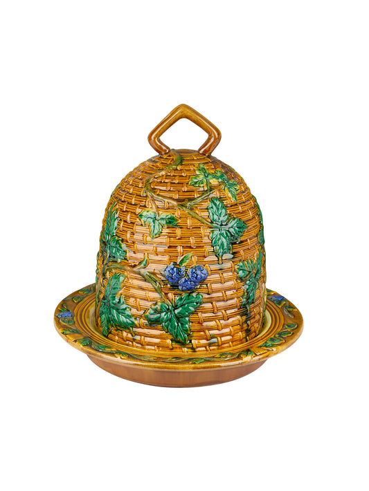 Vintage 1880s Minton Majolica Basket Cheese Dome Weston Table