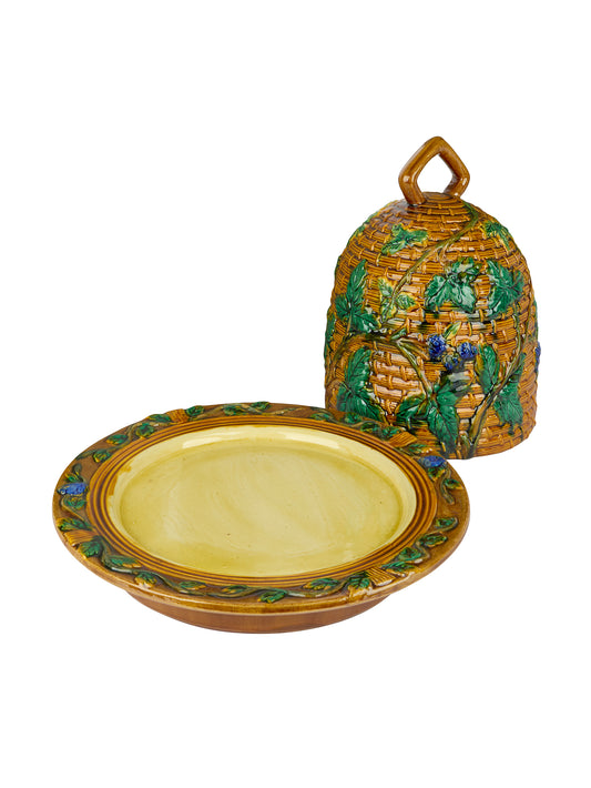 Vintage 1880s Minton Majolica Basket Cheese Dome Weston Table