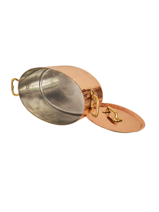 Vintage 1880s Small French Oval Lidded Copper Casserole Weston Table