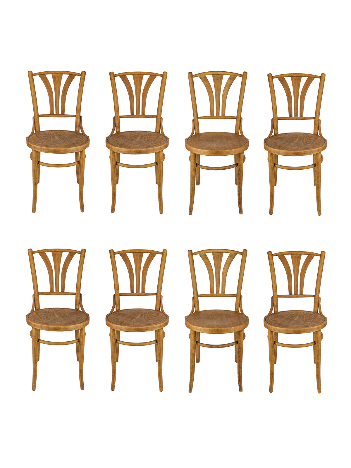 Vintage 1890s Beechwood Bistro Chairs Set of Eight Weston Table