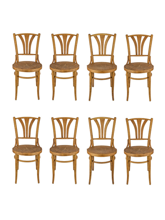 Vintage 1890s Beechwood Bistro Chairs Set of Eight Weston Table