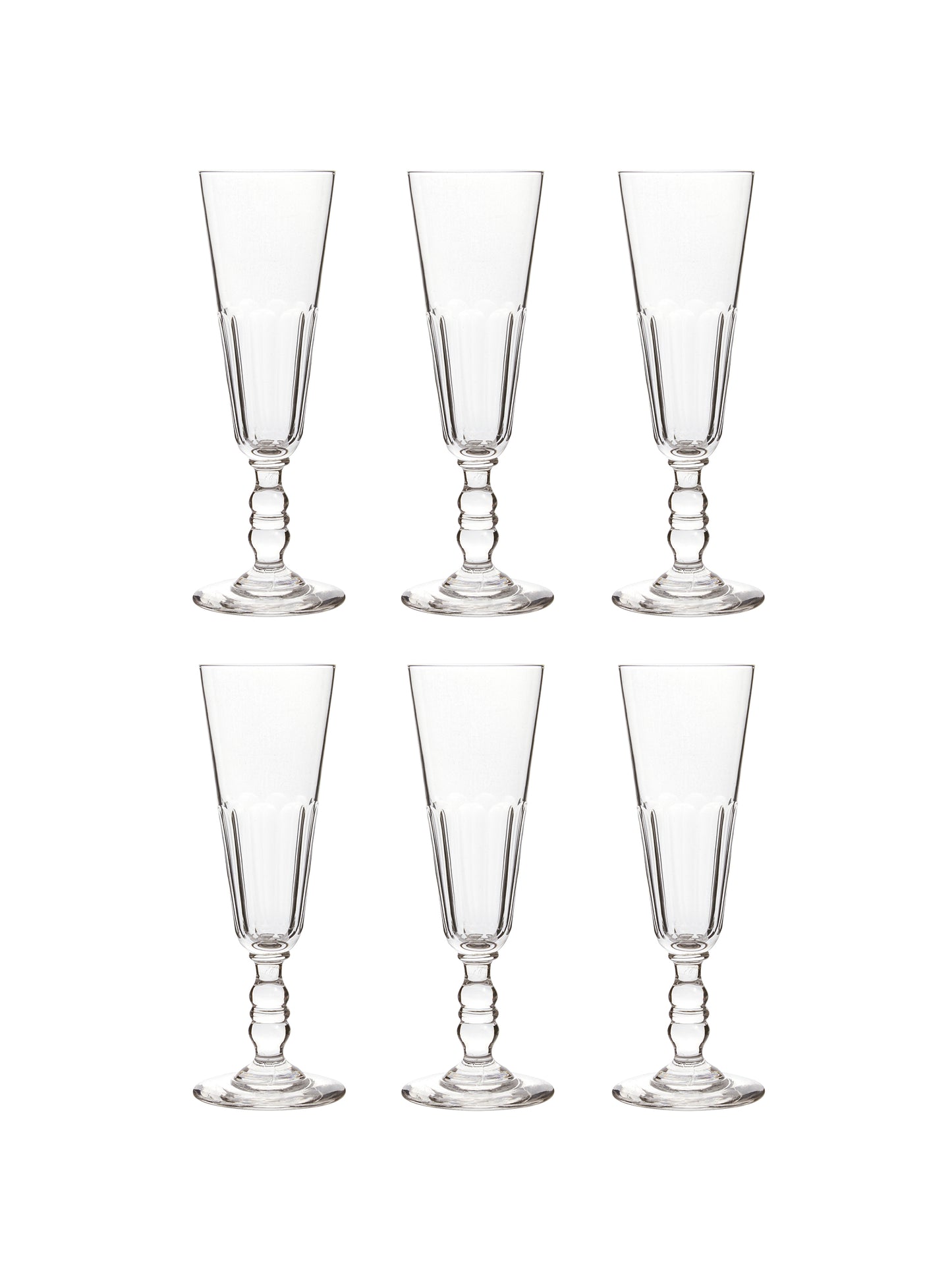 Vintage 1890s Crystal French Flutes Set of Six Weston Table