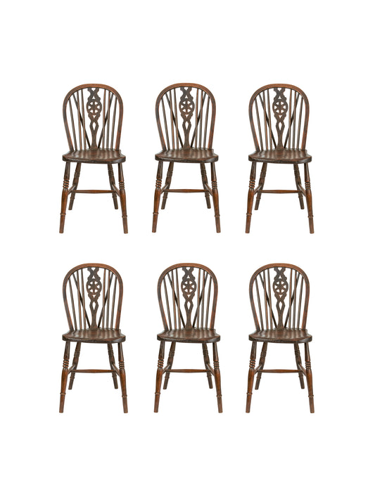 Vintage 1890s English Barrel Back Chair Set of Six Weston Table