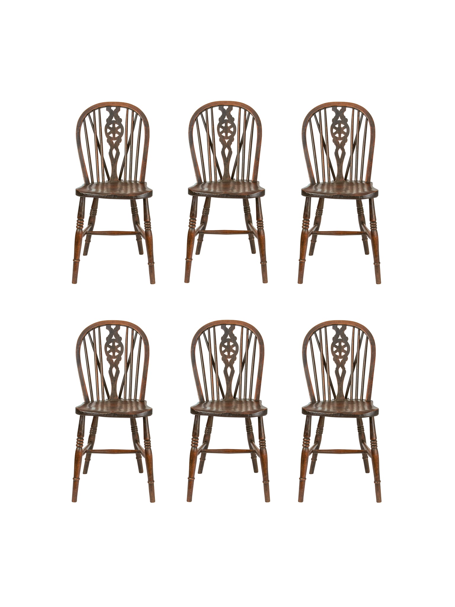 Vintage 1890s English Barrel Back Chair Set of Six Weston Table