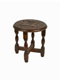 Vintage 1890s English Carved Round Carved Stool Weston Table