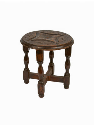  Vintage 1890s English Carved Round Carved Stool Weston Table 