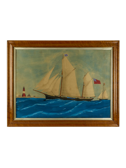 Vintage 1890s English Ship Watercolor & Gouache Painting Weston Table