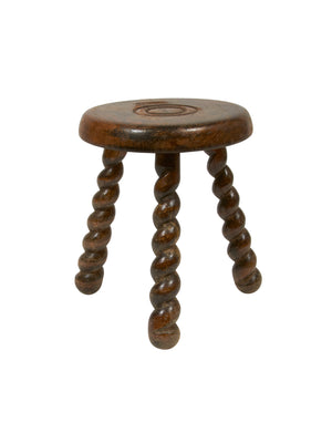  Vintage 1890s French Round Twisted Leg Milking Stool Weston Table 