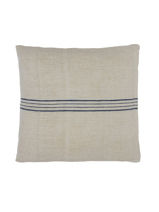 Vintage 1890s Linen Indigo Four Stripe Square Grain Sack Pillow Weston Table