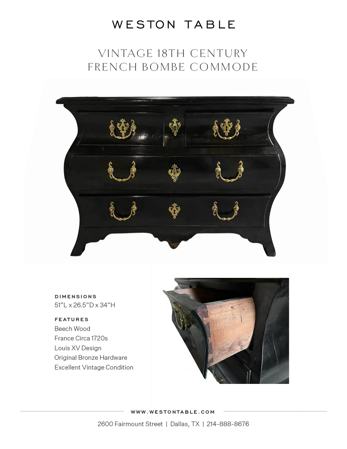 Vintage 18th Century French Bombe Commode Weston Table