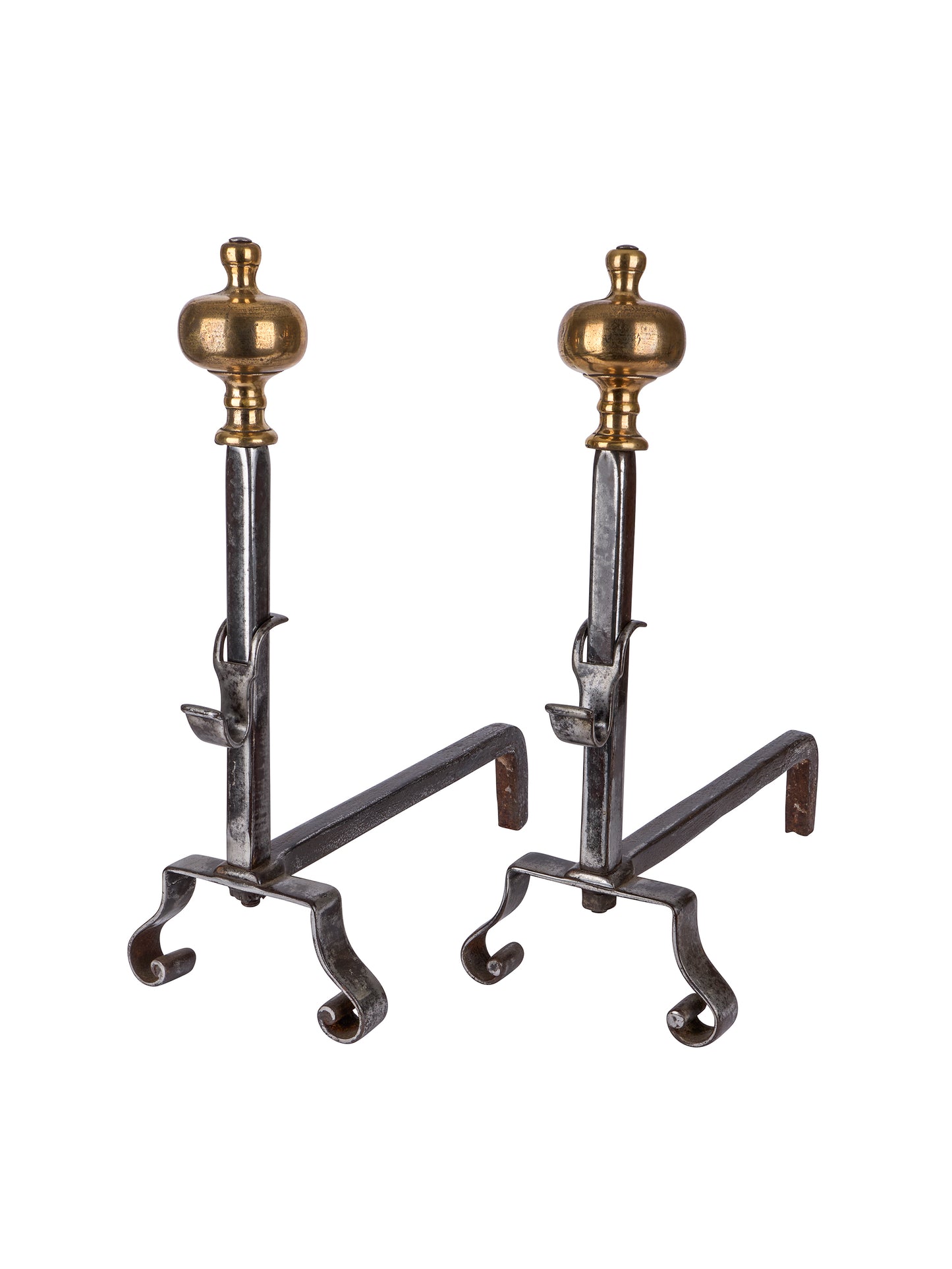 Vintage 18th Century French Brass Finial Iron Andirons Weston Table