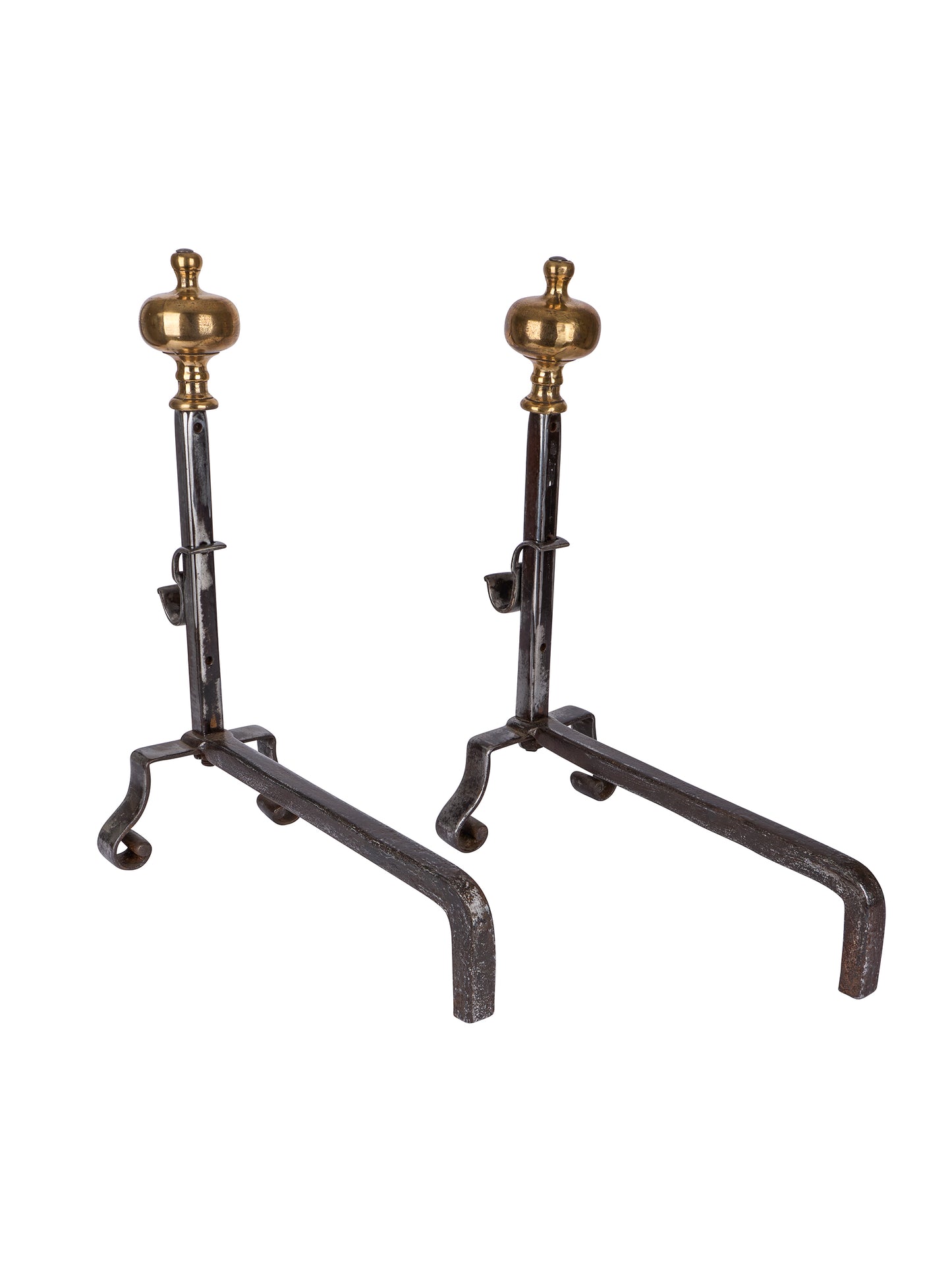 Vintage 18th Century French Brass Finial Iron Andirons Weston Table