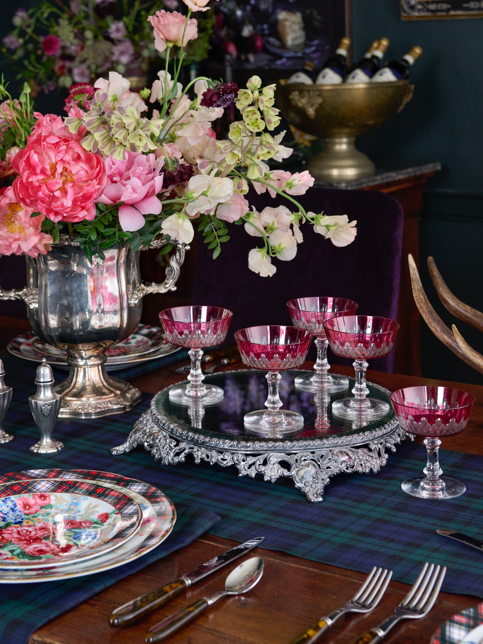 Vintage 1900 Baccarat Crystal Richelieu Rose Overlay Coupes Weston Table