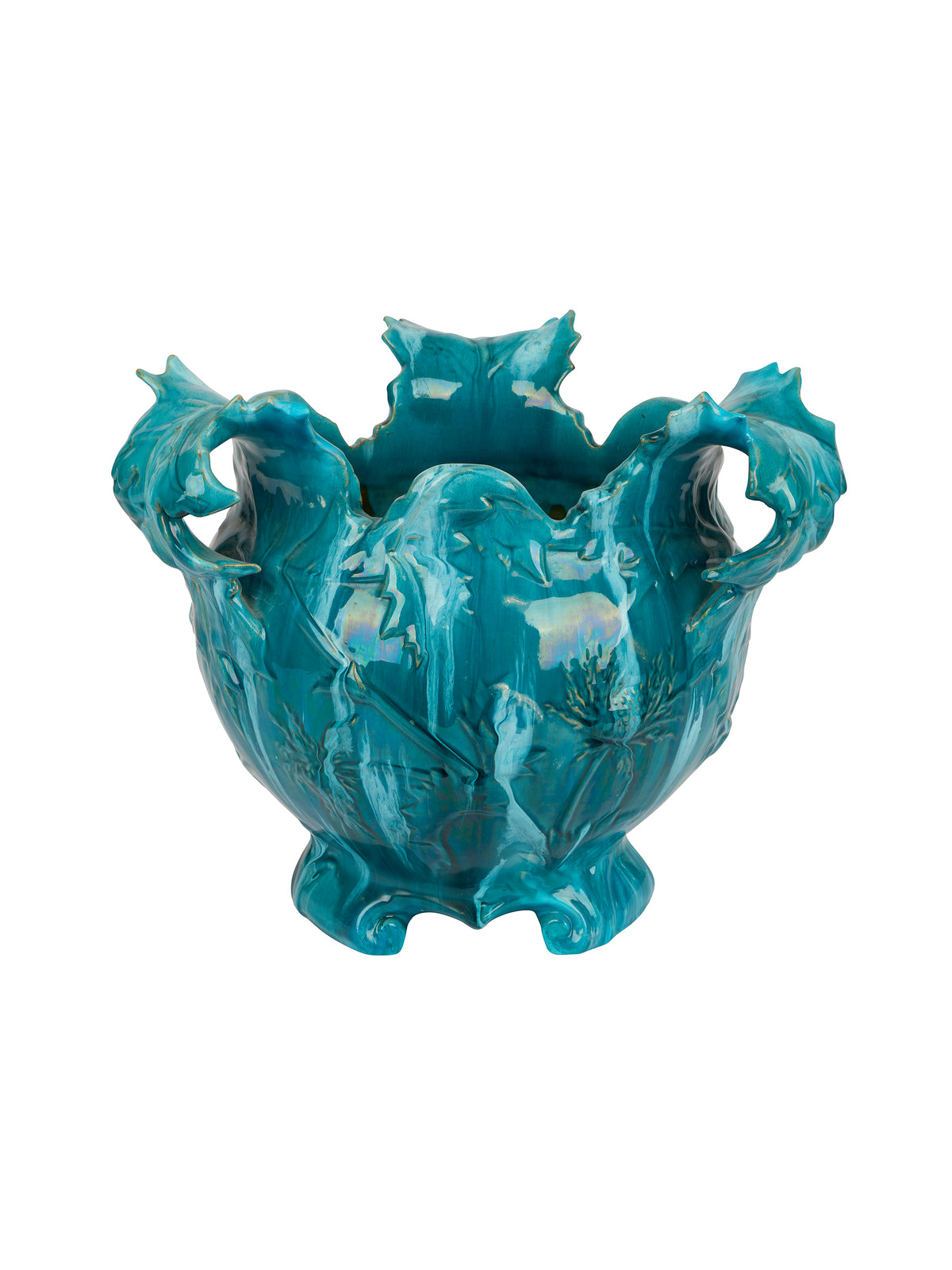 Vintage 1900 Cerulean Blue Majolica Cache Pot Weston Table